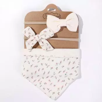 3pcs/lot lovely baby bows headband wave dot printed bib sets Rural style newborn feeding drool towel headwear gift set
