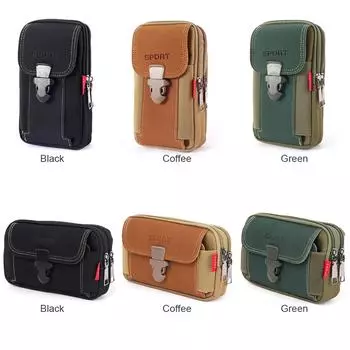 * 3Pcs Men Canvas Waist Bag Phone Purse Zipper Belt Bum Pouch (Style 1 Khaki)