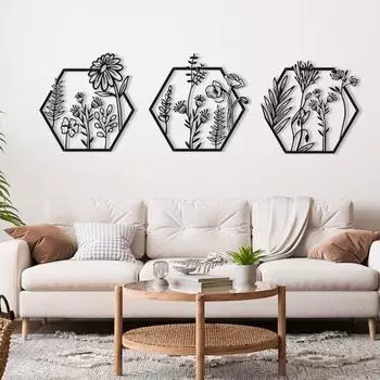 3pcs metal flower wall art, floral decoration, metal flower home decoration, geometric flower wall decoration, housewarming gift