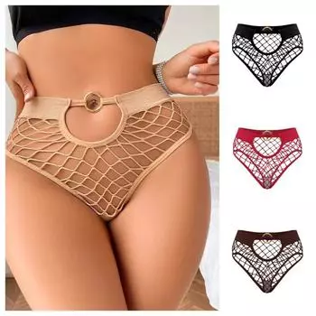 3Pcs Middle Waist Mesh Panties Metal Buckle Women Underpants Hollow Female Lingeries Girl XS