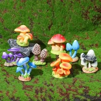 3pcs Mini Resin Mushroom Figurine Fake Mushroom Miniatures Micro Landscape Fairy Garden Terrarium Decorations Desktop Ornament