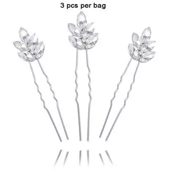 3PCS New Fashionable Crystal Hairpins, Hair Needles, Leaves, Hair Forks, Bride s headwear And Hair Accessories Combination