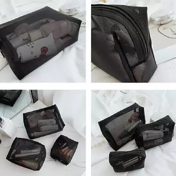 3pcs Nylon Mesh Makeup Bag Set - Breathable Cosmetic Pouches for Travel & Daily Essentials, Alcohol-Free Storage Organizers