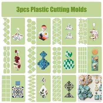 3pcs Plastic Cutting Molds Hexagon/Round/Square/Scales/Morocco Geometric Shape Clay Cutter Designer Diy Earring Pottery Tools