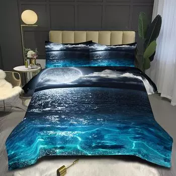 3pcs Polyester Duvet Cover Set 3D Moonlit Landscape Print Bedding Set, Soft Comfortable Duvet Cover Eu Single135x200cm