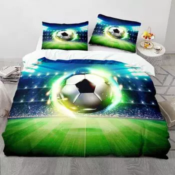 3pcs Polyester Football Print Duvet Cover Set (1* Duvet Cover + 2* Pillowcases, Core Not Included), Suitable For Bedrooms EU Single 135x200cm