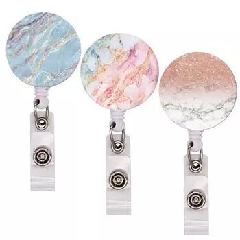3Pcs Portable Marble Retractable Badge Holder Reel Key ID Name Card Belt Clip 1