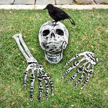 3PCS Realistic Skeleton Stakes Realistic Skull Skeleton Head Human Hand ASrms For Halloween Party Home Garden Lawn Decor