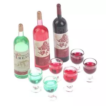 3pcs/set 1/12 Dollhouse Miniature Simulation Wine Bottle Wine Glass Model Toys