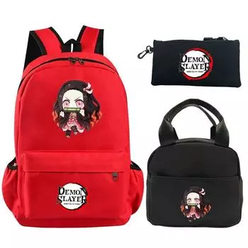3 шт./компл. рюкзак «Убийца Демонов» в стиле аниме с сумкой для обеда, пенал для девочек и мальчиков, школьная сумка для мужчин и женщин, дорожная сумка Mochila