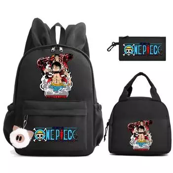 3Pcs/set Anime One Piece Washable Lightweight Book Bag with Lunch Bag Pencil Case Student Supply Back To Schoolbag for Boy Girl Teenager Leisure Bag