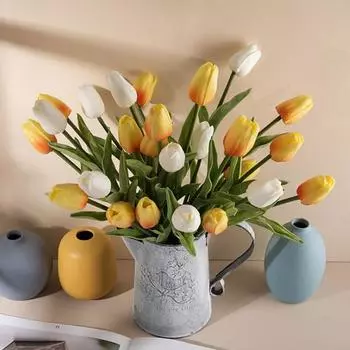 3pcs/set Artificial Silk Flower Tulips Fake Flower Vibrant Color Durable PU Simulation Tulips Flower For Living Room DIY Bouquet