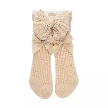 3Pcs/Set Baby Cable Knit Nylon Bows Headbands with Lace Eyelet Socks 0-12M