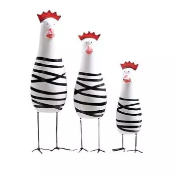 3Pcs/Set Chic Painted Chicken Statue Stylish Desktop Rooster Figurine Home Decor 3Pcs/Set