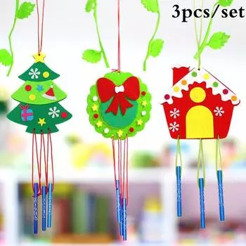 3pcs/set Children Christmas DIY Wind Chime Handmade Wind Bell Kid DIY Puzzle Toy Kids Manual Craft Toys Cartoon Tree Hanging Decoration 3pcs/set