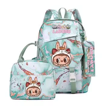 3Pcs/set Cute Printed Backpack Lunch Bag Pencil Case Teen Child Girl Kid Schoolbag Student Bookbag Knapsack Women Travel Bag Gift