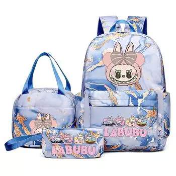 3Pcs/set Cute Printed Backpack Lunch Bag Pencil Case Teenager Boy Girl Knapsack Student Zimomo Schoolbag Women Travel Bag Gift
