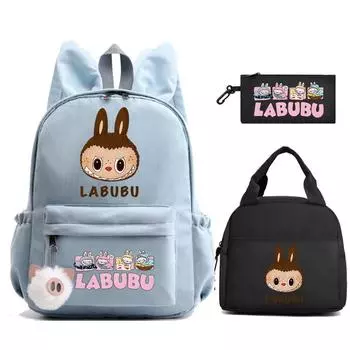 3Pcs/set Cute Printed Backpack Lunch Bag Pencil Case Children Girl Boy Mokoko Student Schoolbag Zimomo Kid Gift Mochila