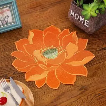 3pcs/set Delicate Lotus Printed Tablecloths Embroidered Dinner Mats Heat Insulation Mats Christmas S