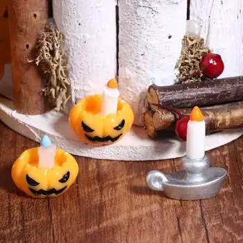 3Pcs/Set Dollhouse Pumpkin Lantern Candle Holder Model Halloween Mini Decoration Micro Landscape Horror Ornament Dollhouse Toys 1Set