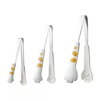 3Pcs/set Kitchen Tongs Stainless Steel Cartoon Cat Paw Shape Bread Tongs Heat-Resistant Non-Slip Handle Pliers Cooking Tools белый