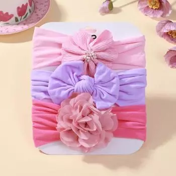 3pcs/set Multicolor Big Flower Bowknot Headband for Baby Girls Sweet Nylon Turban Elastic Hair Bands Newborn Hair Accessories