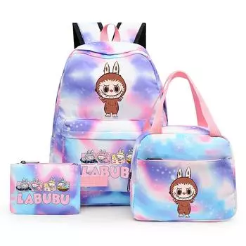 3Pcs/set Printed Backpack with Lunch Bag Pencil Case Boy Girl Knapsack Teenage Student Large Capacity Colorful Bookbag