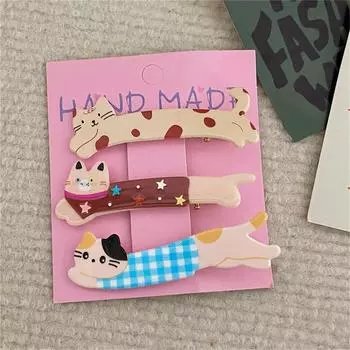 3pcs/set Puppy Cat Barrettes Acrylic Cute Animals Geometric Hair Clips Hairpin Side Pins Women Hair Accessories