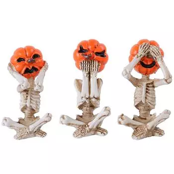 3Pcs/Set Realistic Meditation Yoga Skeleton Statue Halloween Skeleton Figurines Dead Decorative 3pcs