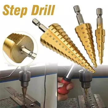 3Pcs Set Sheet Metal Tools Drill 4-12/20/32mm Hex Titanium Step Cone Drill Bit Hole Cutter Tools Slotted Hexagonal Shank