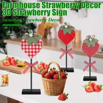 3 шт./компл. Летняя клубника Настольная вывеска для фермерского дома, деревенского дерева, 3D-фруктов, домашнего офиса, гостиной, центральный элемент