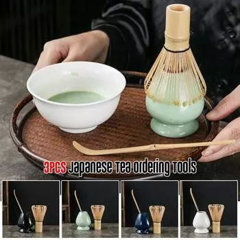 3pcs/Set Tea Brush Matcha Stirring Brush Tea Brush Stand Japanese Style Home Tea-making Tools Tea Spoon Tea Holder