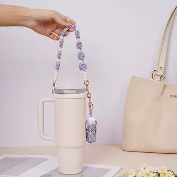 3Pcs/Set Water Bottle Handle Strap 8-40oz Tumbler Silicone Safety Ring Handmade розовый