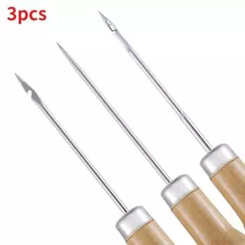 3PCS/SET Wooden Handle Sewing Awl Hand Stitcher Leathe Punch Tool DIY Shoe Repair Hook Tool Leather Accessories 3pcs