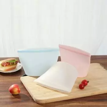 3PCS Silicone Food Storage Bag Reusable Stand Up Zip Leakproof Containers Fresh Wrap Ziplock серый