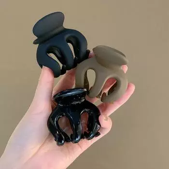 3pcs Simple Matte Glossy Coffee Color Cute Pumpkin Shape Small Hair Claw Hair Accessory for Women to Tie High Ponytail Size fits all