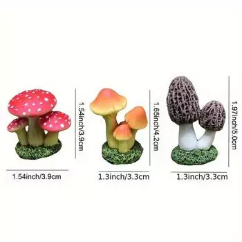 3pcs Simulated Mushroom Ornaments, Moss Micro-landscape, Succulent Plant Pot Decoration, Garden Resin Crafts DIY Miniatures