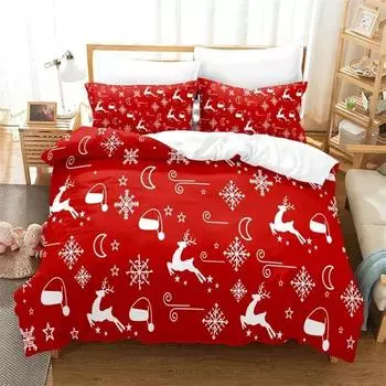 3PCS Single-sided Merry Christmas Printed Comforter Bedding Sets Comfortable Bedspreads Comforter Duvet Bedding Birthday Gift 70x133cm 2pcs