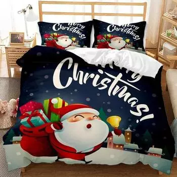 3PCS Single-sided Merry Christmas Printed Comforter BeddingSets Comfortable Bedspreads Comforter Duvet King Queen Bedding 70x133cm 2pcs