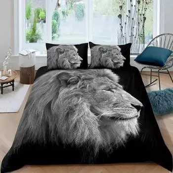 3PCS Single-sided Printed Quilt Cover Lion Animals Printed Bedding Sets Comfortable Bedspreads Comforter Duvet Birthday Gift 70x133cm 2pcs