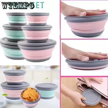 3Pcs Складная миска для кемпинга Набор портативных силиконовых кухонных контейнеров для путешествий на открытом воздухе зелёный
