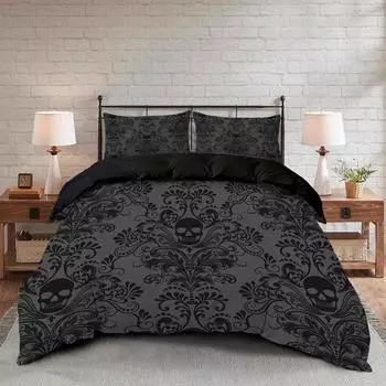 3pcs Skull Flower Duvet set With Flower Skull Pattern, Includes 1 Duvet Cover And 2 Pillowcases, Suitable For All Seasons EUsingle135x200cm