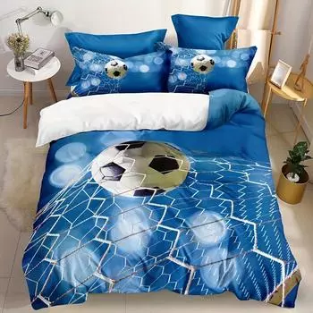 3pcs Soccer-Themed Duvet Cover Set - Breathable, Soft Polyester With Zip Closure - Includes 1 Duvet Cover & 2 Pillowcases EU Single 135x200cm
