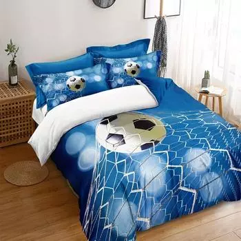 3pcs Soccer-Themed Duvet Cover Set - Breathable, Soft Polyester With Zip Closure - Includes 1 Duvet Cover & 2 Pillowcases Set&Eu Twin 135x200cm