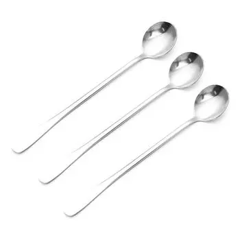 3Pcs Stainless Steel Long Handle Spoon Coffee Ice Tea Ice Cream Spoon for Bar Home Party Round Head