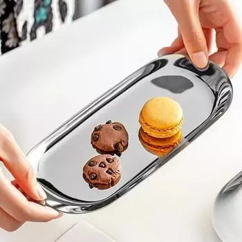 3PCS Stainless Steel Metal Dining Disc Oval Bone Spitting Dish High Quality Shallow Tray Gold Silver Fruit Meat Tableware