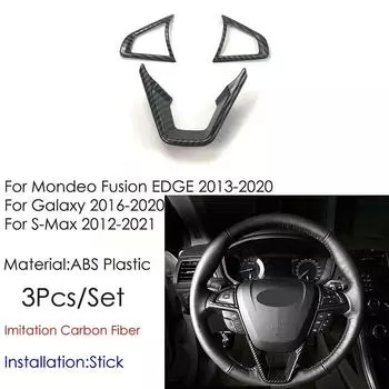 3Pcs Steering Wheel Cover For Fusion For Mondeo Edge Carbon Fiber Color Steering Wheel Cap Strip ABS CHINA