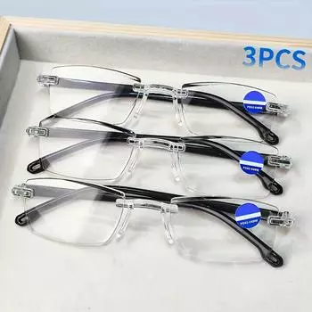 3pcs Stylish Rimless Reading Glasses With Blue Light Blocking Frameless Fashionable Readers For Men & Women +100