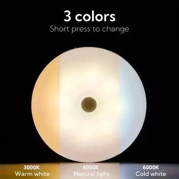 3pcs USB Push Button Cabinet Lights 3 Color LED Night Light for Closet Bedside Bathroom Stairs Cabinet Bedroom Kitchen Lighting