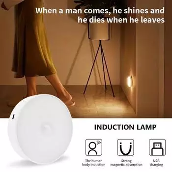 3PCS USB Rechargeable LED Night Light with Motion Sensor Night Emergency Lamp for Stairs Hallway Closet Cabinet Kitchen Bedroom теплый белый